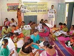 Women Gram Panchayat members undergoing leadership training.