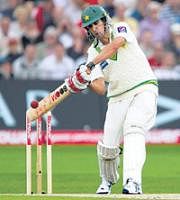 Paceman Umar Gul cracked a 46-ball 65 to help Pakistan avoid follow-on against England on Saturday. AFP