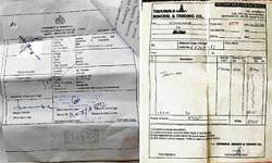 (Left) Valid permits issued by the Department of Mines and Geology are must to transport iron ore. But hundreds of truckers carry risk permits (right) and transport ore without any checks. The valid documents have a hologram, while risk permits do not. They also have no details of either origin or destination of ore. DH Photo