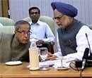 Prime Minister Manmohan Singh and Union Finance Minister Pranab Mukherjee during a meeting with an all-party delegation led by Jammu and Kashmir Chief Minister Omar Abdullah to discuss on the situation in the Valley, in New Delhi on Tuesday. PTI