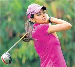 Sharmila Nicollet tees off in the opening round of the Women's Professional Golf Tour event at the KGA in Bangalore on Tuesday. DH PHOTO