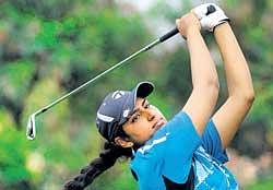 Saaniya Sharma tees off in the second round of the Womens Professional Golf Tour event at the KGA on Wednesday. DH Photo