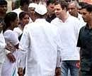 AICC General Secratary Rahul Gandhi being welcomed by state Congress leaders at KPCC office in Bangalore on Saturday. PTI