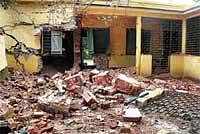 A view of the Bhoudi Beat office that was blown up by Maoists in Lalgarh, West Midnapore, on Saturday. PTI