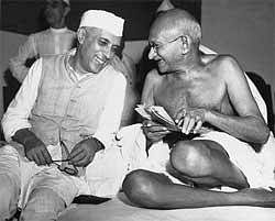 Jawaharlal Nehru and Mahatma Gandhi. IANS photo