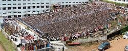 Thousands of students assembled for the Independence Day celebrations at Alvas College premises in Moodbidri on Sunday.
