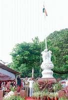 District-in-Charge Minister Krishna Palemar, DC V Ponnuraj saluting the flag after hoisting at Nehru Maidan on Sunday.