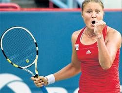 Russias Dinara Safina celebrates after beating Germanys  Andrea Petkovic in the Montreal Cup on Monday. AFP