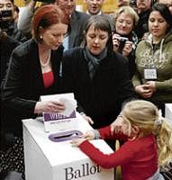 mandate: Australian Prime Minister Julia Gillard casts her vote in Melbourne. REUTERS