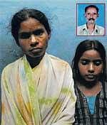 The victim Rajanna (inset) and his wife and daughter.