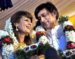 Former Union minister Shashi Tharoor weds Sunanda Pushkar at his ancestral home in Elavanchery village at Palakkad district in Kerala on Sunday. PTI