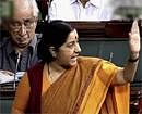 Leader of Opposition Sushma Swaraj speaks in the Lok Sabha during the ongoing monsoon session of Parliament in New Delhi on Thursday. PTI