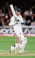Rearguard Action Stuart Broad hammers a boundary during his century against Pakistan at Lords on Friday. Reuters