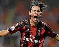 Jubilant: AC Milan forward Filippo Inzaghi celebrates his goal against Lecce in Italian Serie A on Sunday. AFP