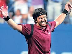 Delighted: Serbias Janko Tipsarevic celebrates after defeating ninth seed Andy Roddick of US on Wednesday. AP