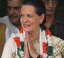 Sonia Gandhi greets Congress party leaders after filing her nomination for the post of party president in New Delhi on Thursday. PTI