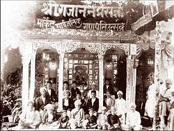 history: Photo of one of the earliest celebrations at Sarvajanik Ganesh Utsav Mandal pandal in Belgaum.