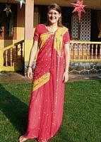 Veronica Stritt clad in a saree, her favourite dress in Manjeshwar.