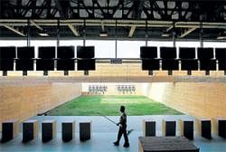 WORLD CLASS: A view of the Karni Singh Shooting Range, the venue for the shooting competitions at the Commonwealth Games in New Delhi. REUTERS