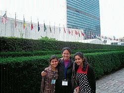 Amulya Rodrigues, Yulia DSouza and Munita Veigas at the World Youth Parliament at New York.