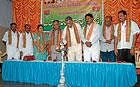 District BJP President and MLC Professor Mallikarjunappa inaugurating the district-level party workers meeting in Chamarajanagar on Saturday. MLC Thontadarya, Chairman, Dr B R Abedkar Development Corporation A R KrishnaMurthy and others are seen. Dh photo