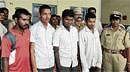 Raju, Mallikarjun, Prakash and Surendra arrested in the City on Wednesday, for alleged robbery on train. DH photo