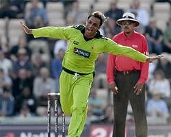 Pakistan's Shoaib Akhtar celebrates after taking the wicket of England's captain Andrew Strauss during the fifth and final one-day cricket match of the series between England and Pakistan at the Rose Bowl cricket ground in Southampton, England. AP