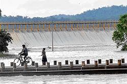 Scenic beauty: The Anjanapur reservoir in Shikaripur taluk filled to the brim following heavy rain over the weekend . DH Photo