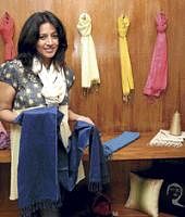 LUSCIOUS: Deepika Govind displays a shawl made of eri silk.