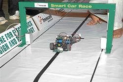 A line walker navigates the track in the finals of the Smart Car Race India, 2010 staged at the Indian Institute of Science (IISc) in Bangalore on Wednesday.