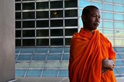 Showing the way: Bun Saluth, a Cambodian Buddhist monk, who has spearheaded a campaign to save forests, in New York recently. NYT