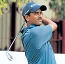 Shamim Khan swings on his way to a two-under 70 and a share of the lead at the Global Green Bangalore Open on Thursday. DH Photo