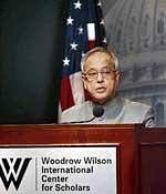 Pranab Mukherjee addressing Emerging Global Architecture at Woodrow Wilson Centre in Washington. PTI