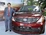 Tata Motors Head (Utility Vehicles) S G Saksena with the new Aria in Bangalore. DH Photo