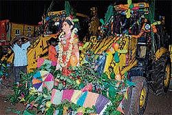 The decorated vehicles were lined up for Ayudha Pooja celebrations at Gandhi Maidan in Madikeri on Saturday night.