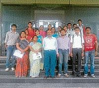 Students pose for a photo ahead of Technical Paper Presentation Competitions held at Vidya Vikas Institute of Engineering and Technology (VVIET). Director, JNNCE, Dr Ajith, HoD, CS, Prof Meenakshi H N, lecturers Rahikha and Sheetal are also seen. DH photo