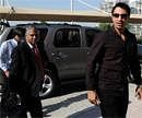 Suspended Pakistan cricket player, Salman Butt, right, arrives with his lawyer, unidentified, at the ICC building for the appeal hearing in Dubai, United Arab Emirates on Saturday. AFP photo