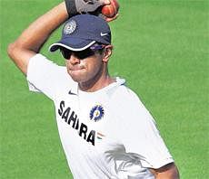 Battle ready: Rahul Dravid at a training session in Ahmedabad on Tuesday. AP