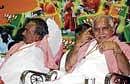 Introspection: BJP State President K S Eshwarappa and Chief Minister B S Yeddyurappa at the state Executive Committee meeting, in Mysore on Wednesday. DH PHOTO
