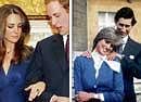 Moms ring: Prince William and Kate Middleton pose for the media at St James Palace in London on Tuesday after announcing their engagement. Middleton is wearing the same ring that Princess Diana wore for her engagement with Prince Charles (right). AP