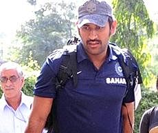 Team India skipper MS Dhoni arrives in Nagpur on Wednesday for the third cricket Test match against New Zealand. PTI Photo