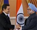 Prime Minister Manmohan Singh and French President Nicolas Sarkozy at Hyderabad House in New Delhi on Monday. PTI