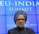 Prime Minister Manmohan Singh speaks at the joint press conference during the India-EU Summit at European Union Headquarters in Brussels, Belgium, on Friday. PTI