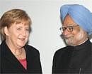 Prime Minister Manmohan Singh with German Chancellor Angela Merkel (L) during a meeting in Berlin, Germany, on Saturday. PTI