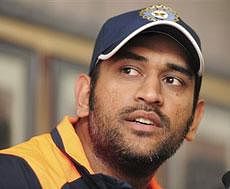 Indian cricket captain Mahendra Singh Dhoni at a news conference in Pretoria, South Africa. AP