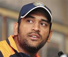 Indian cricket captain Mahendra Singh Dhoni at a news conference in Pretoria, South Africa on Monday . AP Photo