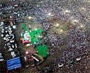 An aeriel veiw of the "Telangana Garajna" meeting organised by TRS party in Warangal district of Andhra Pradesh on Thursday. PTI Photo