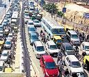 The traffic jam on the Bannerghatta Underpass Road towards MICO layout in Bangalore on Tuesday. dh photo