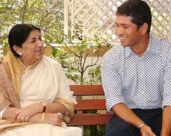 Lata Mangeshkar  with Sachin Tendulkar. File Photo