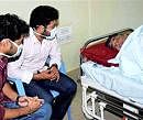 Actors Junior NTR and Kalyan Ram meets TDP President N Chandrababu Naidu, who is on indefinite fast demanding better compensation for farmers, at NIMS Hospital on Wednesday. PTI